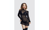 Glossy Sheril 3 Piece Womens Wetlook Dress Set Black - - Her Fetish
